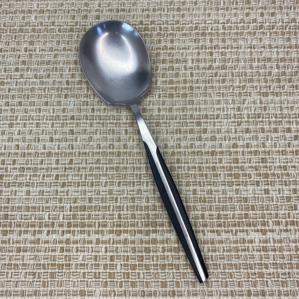 VTG ELDAN ELD2 STAINLESS CASSEROLE SPOON BLACK HANDLE FLATWARE JAPAN 8 7/8" MCM